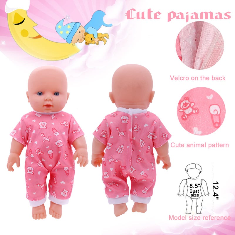 Digabi Girl Doll Clothes and Accessories Gift - 8 pcs Alive-Baby Doll Clothes Dress Outfits for 12 Inch Dolls  6 Complete Sets Clothing of Dresses Cloak Onesies Pajamas - Image 4